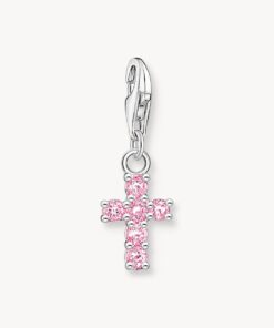 Charm-hängsmycke rosa kors silver