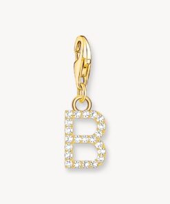 Thomas Sabo-Charm-hängsmycke bokstaven B  med vita stenar guldpläterad