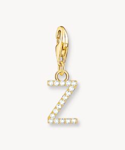 Thomas Sabo-Charm-hängsmycke bokstaven Z med vita stenar guldpläterad