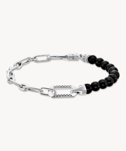Thomas Sabo-Armband med svarta onyx beads och länkar silver 16 cm-19 cm
