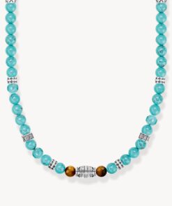 Thomas Sabo-Halsband med turkosa beads och tigeröga beads silver