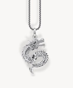 Thomas Sabo-Svartfärgat halsband i silver med drakhänge