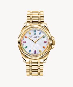 Damklocka Divine Rainbow i gul guldfärg med färgglada stenar