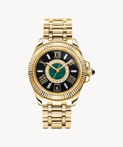 Damklocka Mystic Island med vita stenar och grön malakit guldfärgad