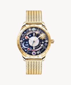 Klocka Cosmic Amulet med urtavla i mörkblå gul guldfärgad