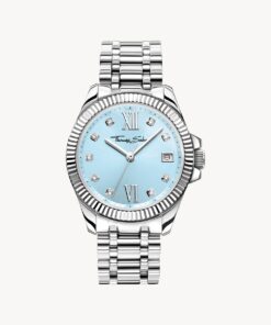 Damklocka Divine Blue med ljusblå urtavla och vita stenar silver