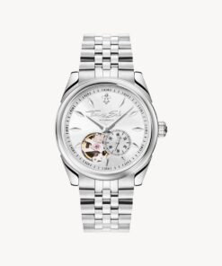 Automatisk klocka i silver med 36 mm diameter och liljeemblem