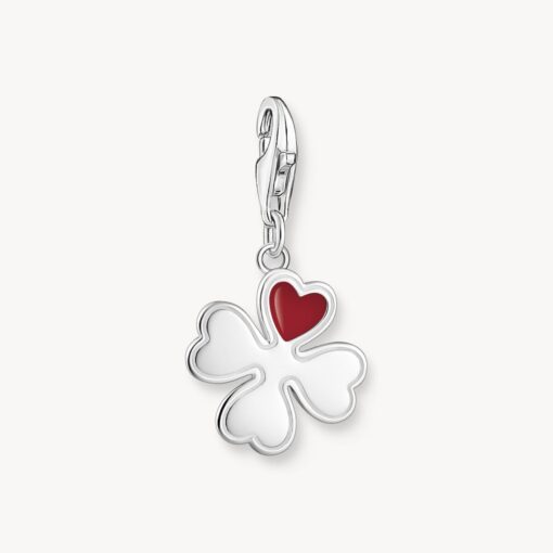 Ledamot Charm-hängsmycke klöverblad med rött hjärta silver