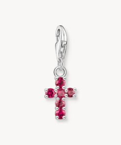 Ledamot Charm-hängsmycke kors med röda stenar silver