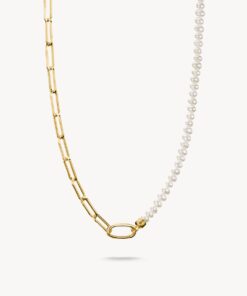 Charm-halsband paperclip och pärlor med en Connect-Link guldpläterad