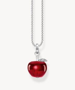 Halsband med rött äpple silver