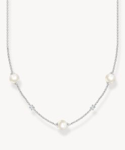 Halsband pärlor med vita stenar silver