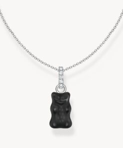 Halsband med svart Goldbears-hänge och stenar, silver