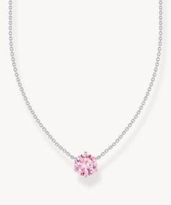 Halsband med rosa zirkonia-hängsmycke, silver