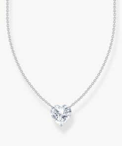 Halsband med vitt hjärtformat hängsmycke, silver