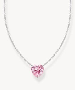 Halsband med rosa hjärtformat hängsmycke, silver