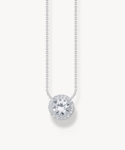 Silverhalsband med halo med vita zirkoner