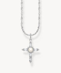 Halsband med vitt korshänge Cross Romance silver