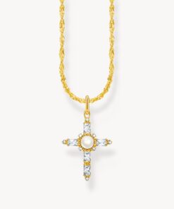 Guldpläterat Halsband med vitt korshänge Cross Romance