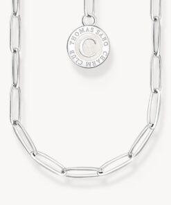 Charm-halsband med vit bricka silver 90 cm