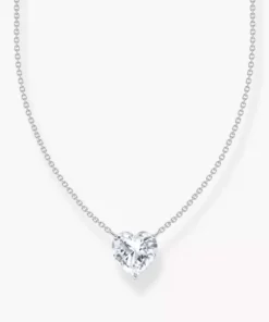 Halsband med vitt hjärtformat hängsmycke, silver