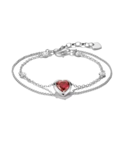 Armband tvåradigt hjärta granatröd Elyndra silver