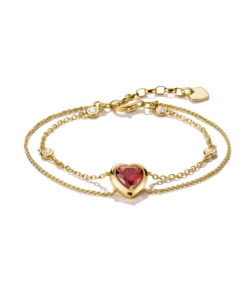 Armband tvåradigt hjärta granatröd Elyndra 18k guldplätering