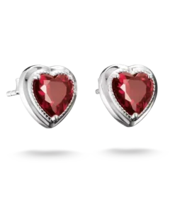 Stiftörhängen hjärta liten granatröd Elyndra silver
