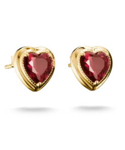 Stiftörhängen hjärta liten granatröd Elyndra 18k guldplätering