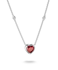 Halsband hjärta granatröd lång Elyndra silver