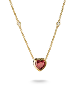 Halsband hjärta granatröd lång Elyndra 18k guldplätering