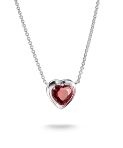 Halsband hjärta granatröd kort Elyndra silver