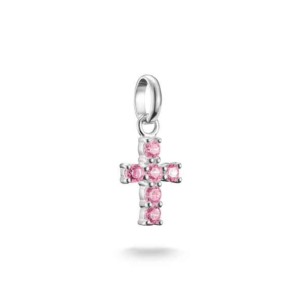 Charm-hängsmycke kors med rosa stenar Connect silver