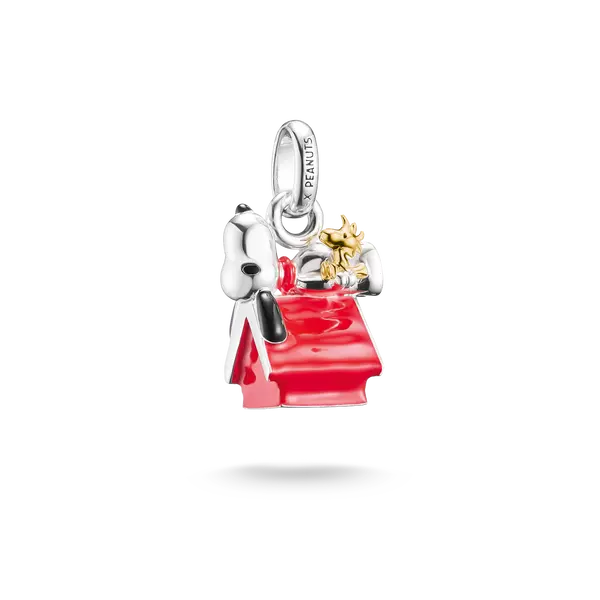 Charm-hängsmycke Snoopy med Woodstock på hundkojan PEANUTS Connect 18k guldplätering