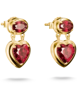 Stiftörhängen hjärta granatröd Elyndra 18k guldplätering