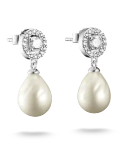 Stiftörhängen zirkonia imiterad pärla Bold Elegance silver